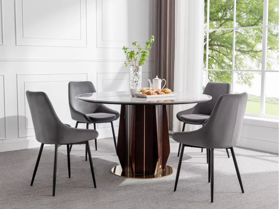 Lot de 6 chaises - Velours et métal noir - Anthracite - MASURIE