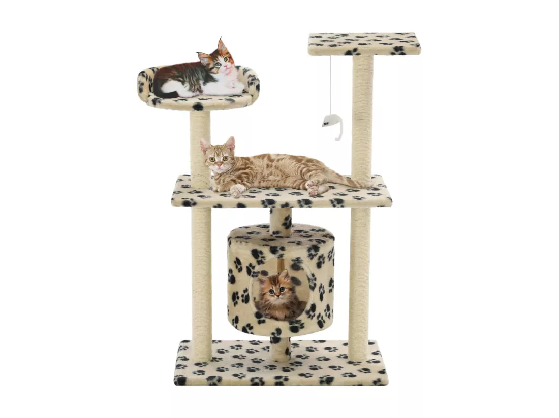 Arbre à chat avec griffoir en sisal 95 cm Beige Motif de pattes