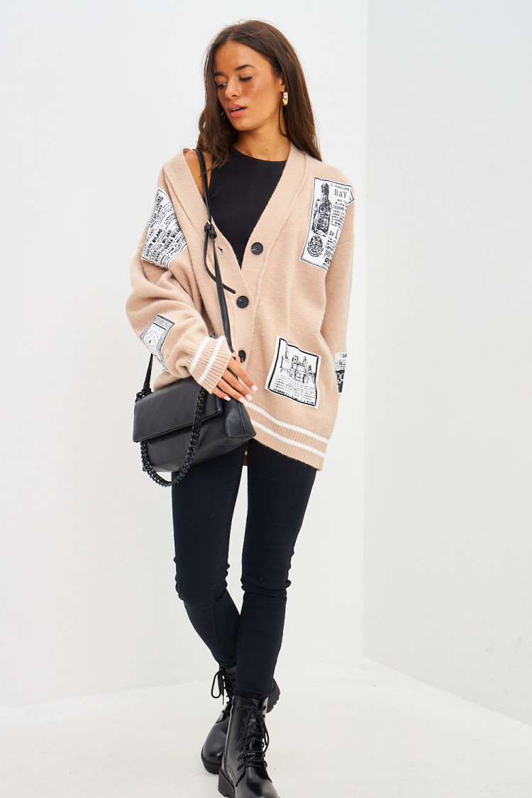 Gilet en mailles beige à patch
