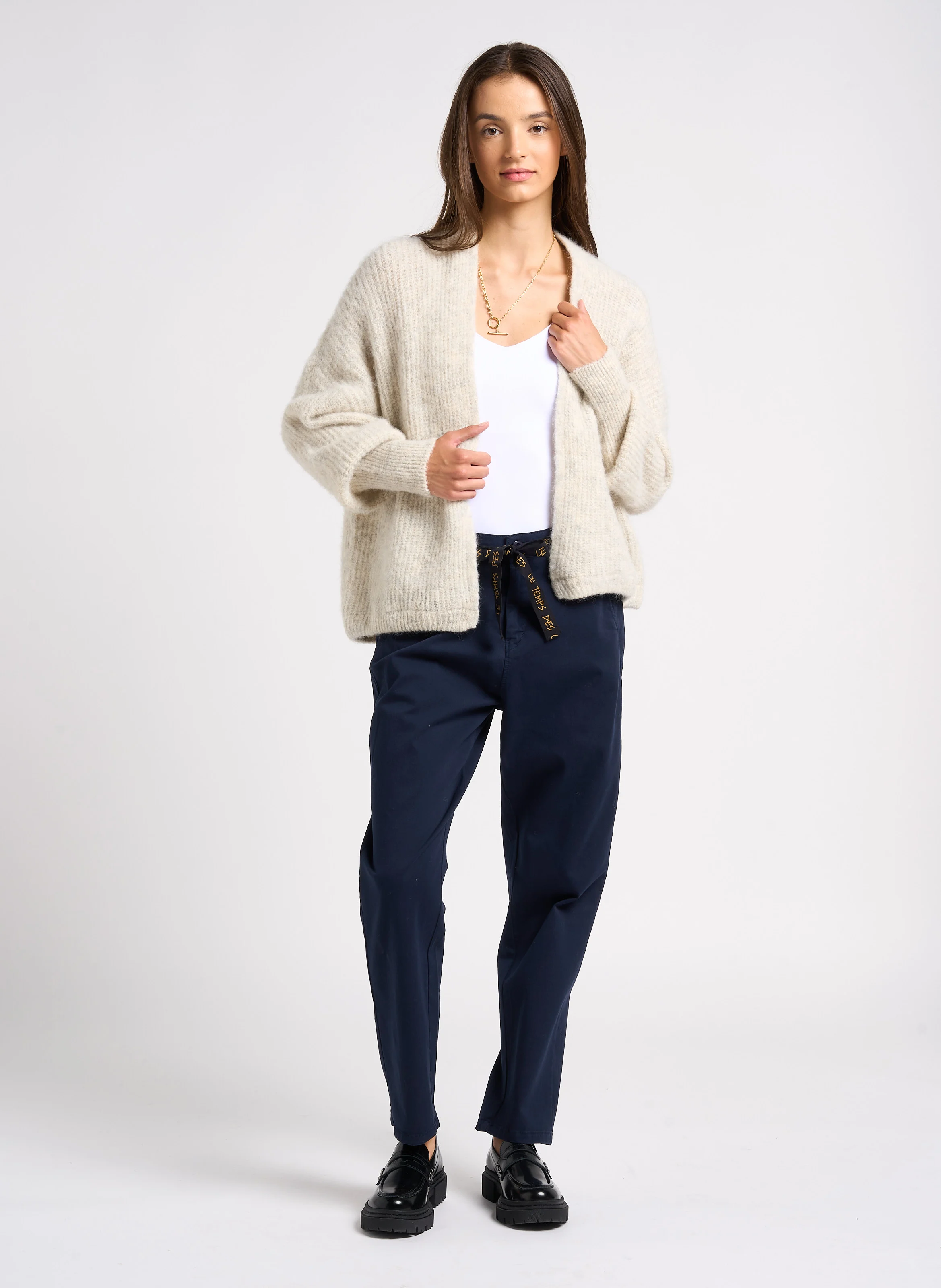 EAST - Gilet ouvert en laine et alpaga mélangé | Beige