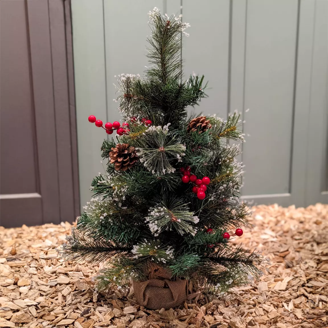 Sapin artificiel de table (H60 cm) Pomme de pin Vert enneigé