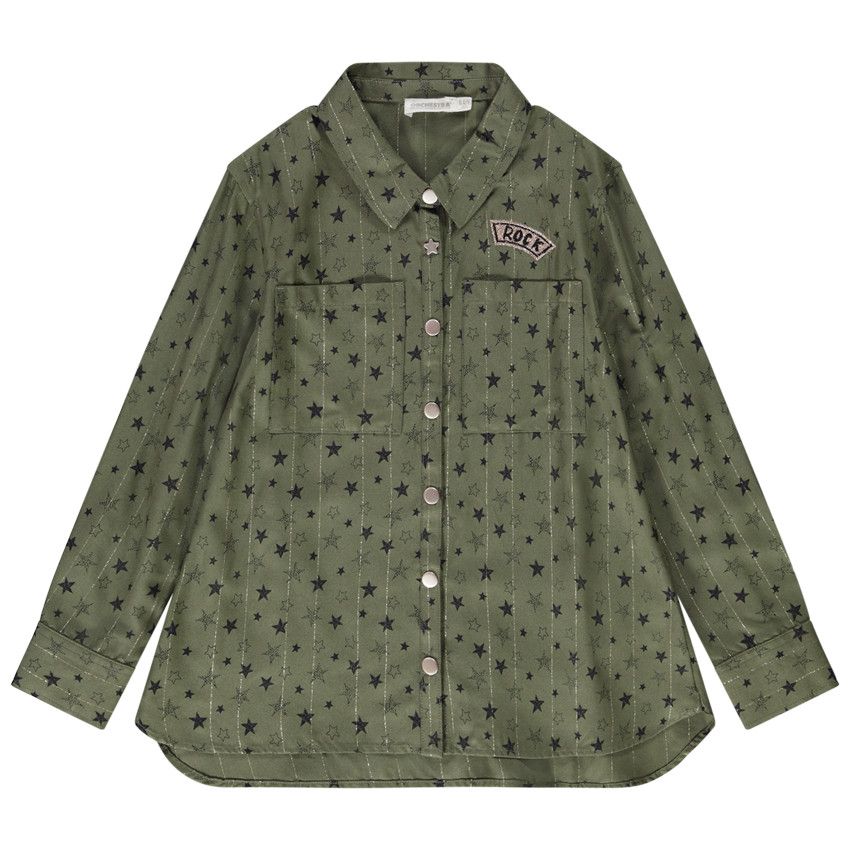 Chemise manches longues imprimé fantaisie pour fille - Kaki