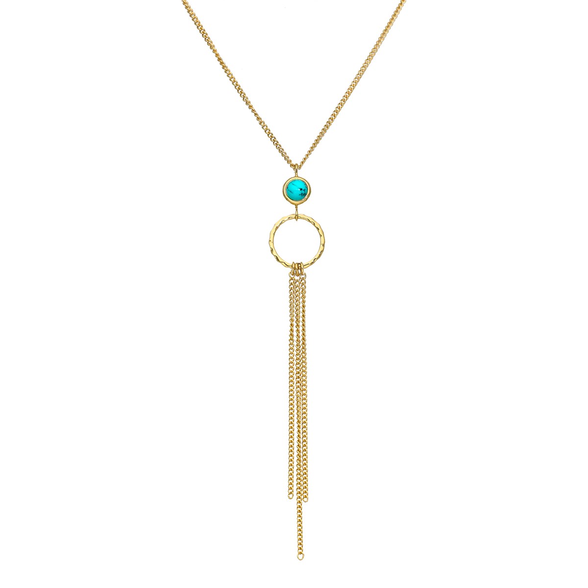 Collier Argent Dorée Chaines Pendantes Et Pierre Turquoise