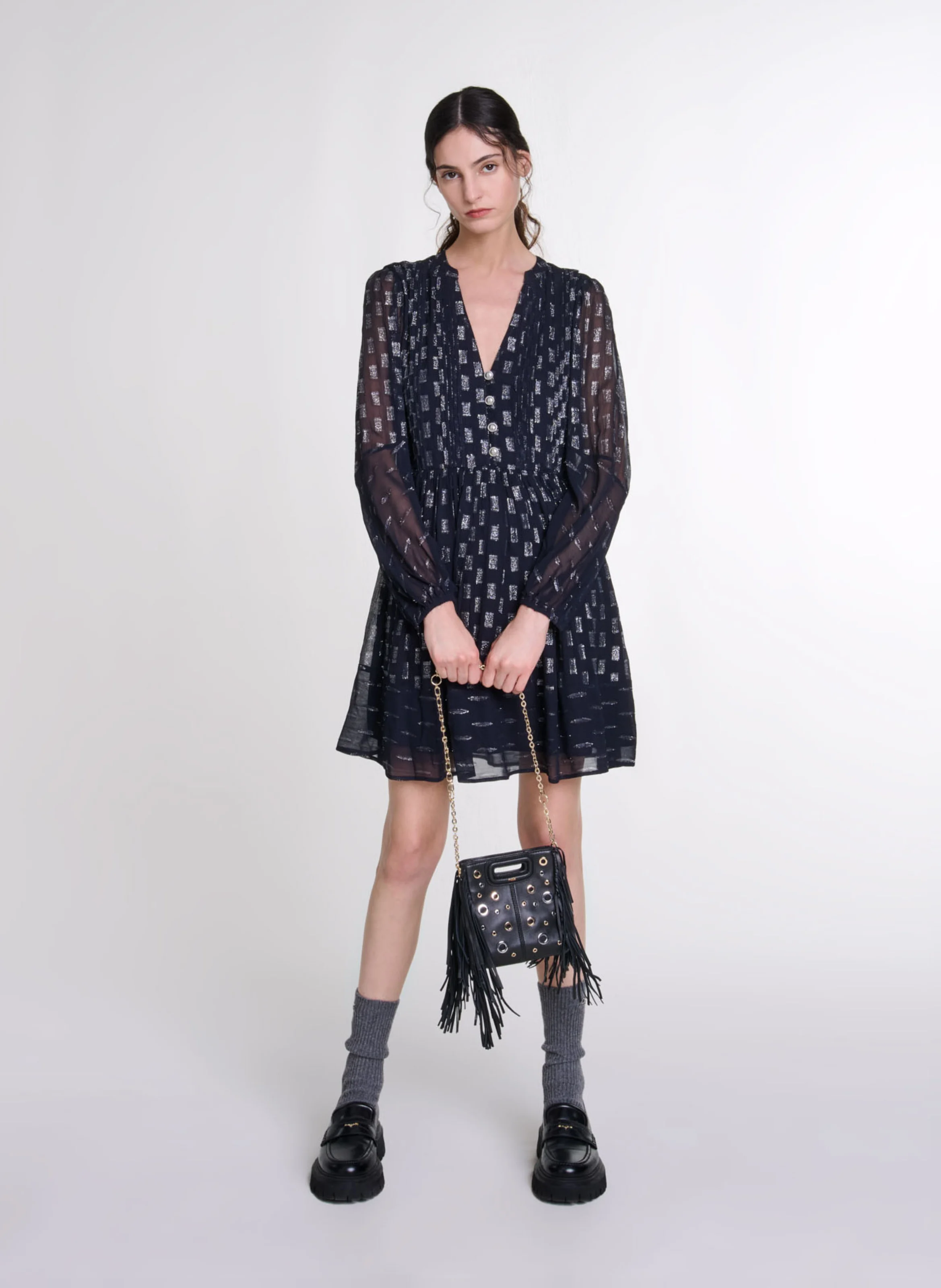 Robe courte col V à imprimé | Bleu