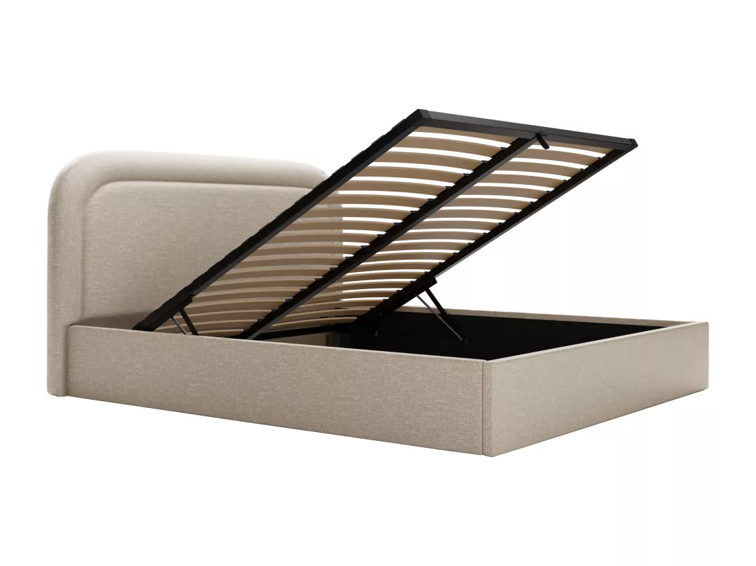 Lit coffre 160 x 200 cm - Tissu chiné - Beige - FIREZA II