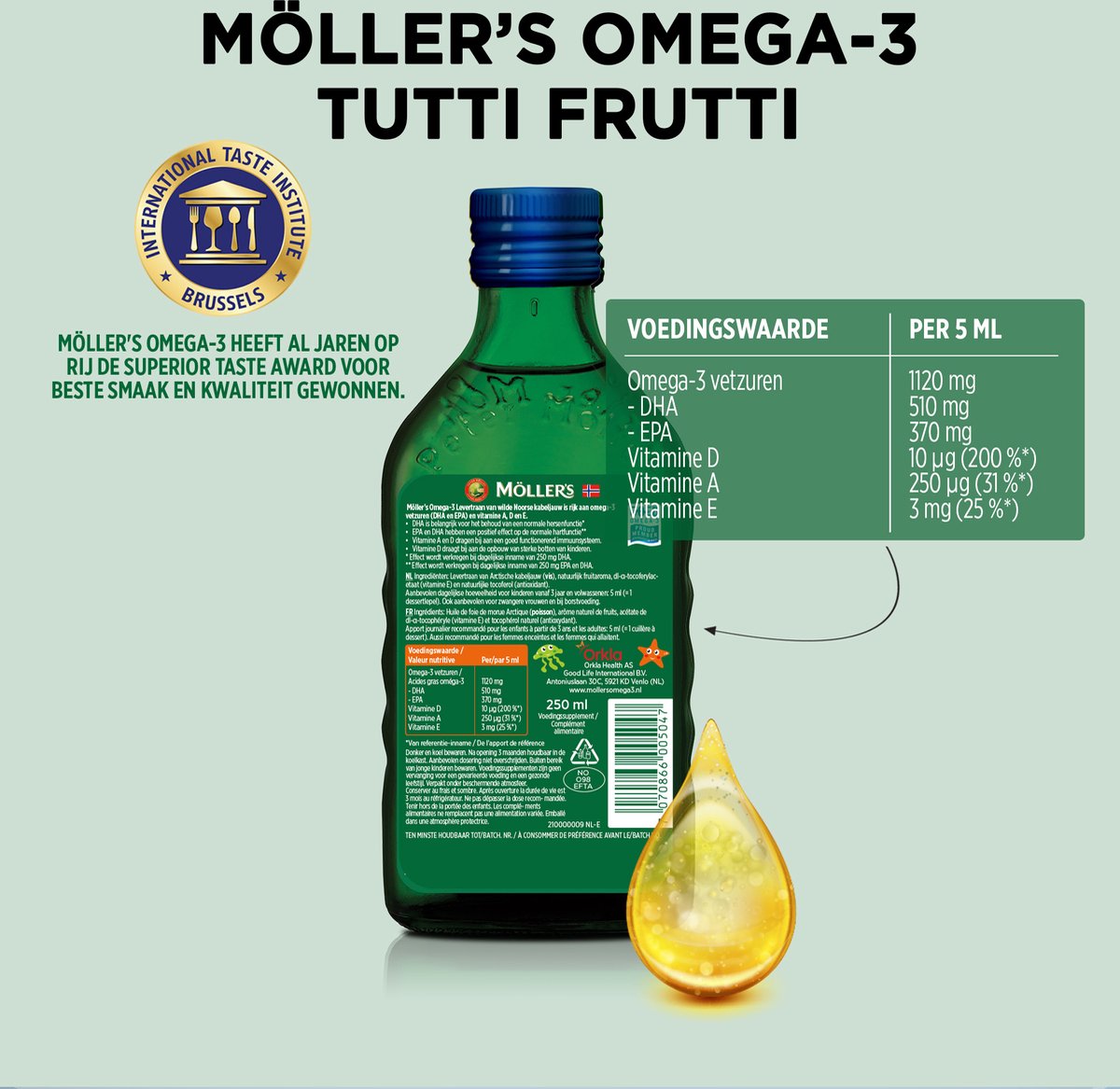 6x Mollers Omega-3 Levertraan Tutti Frutti (250 ml)