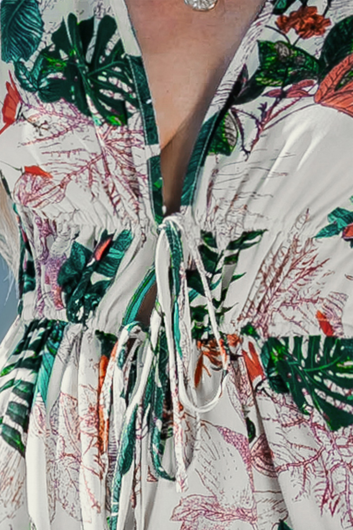 Robe mini trapèze à col en V plongeant tropicale