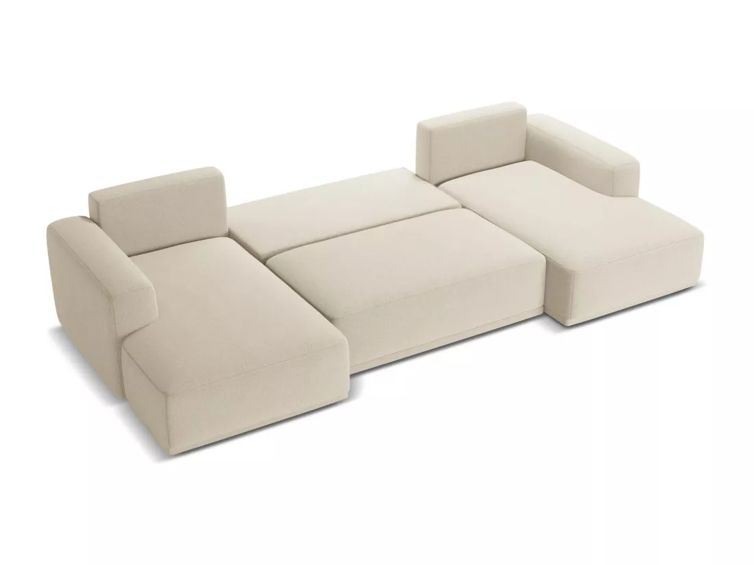 Canapé d'angle panoramique convertible en tissu chenille - beige foncé - KAILA