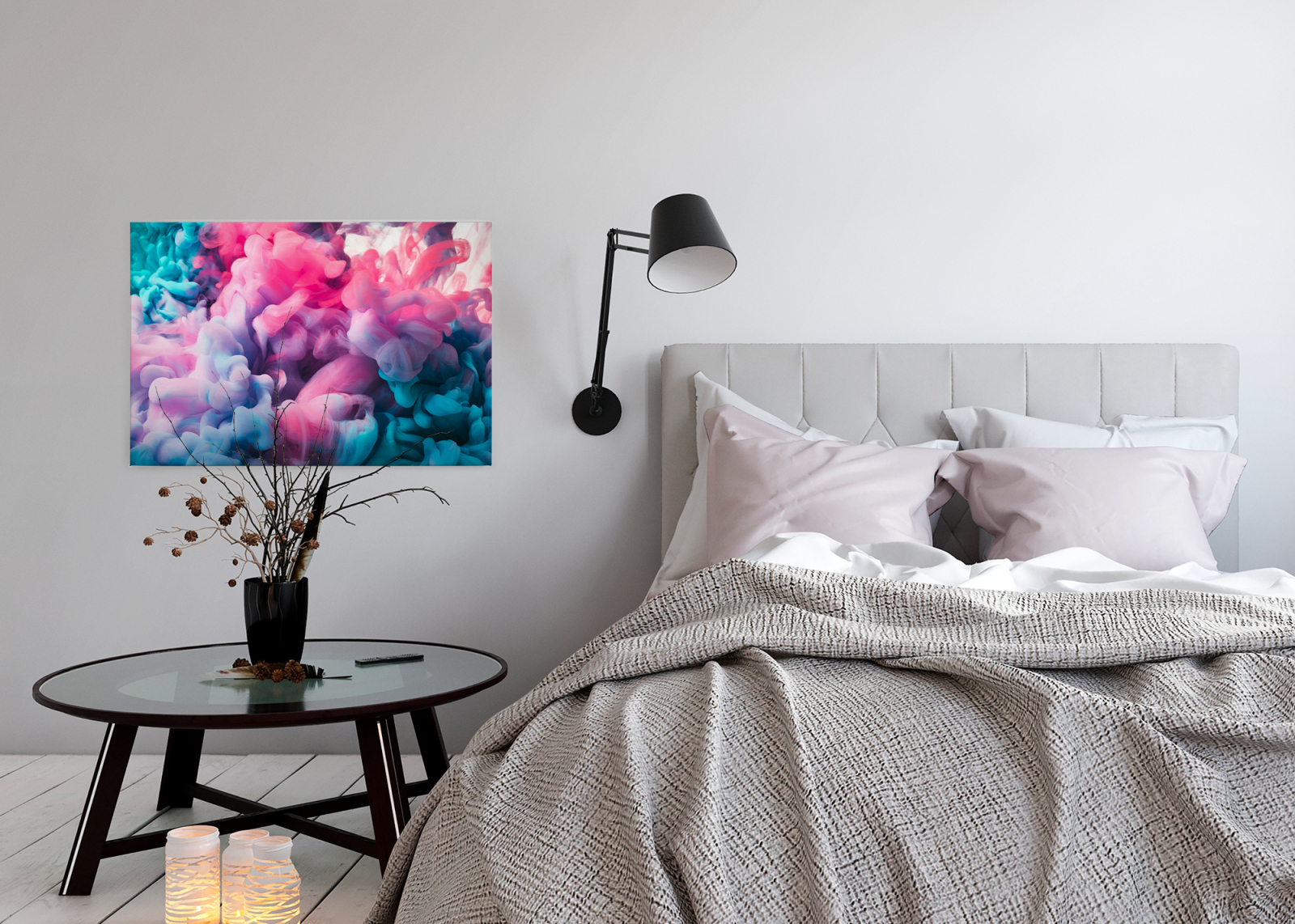 Leinwandbild NEBEL - pink-blau - 90x60 cm