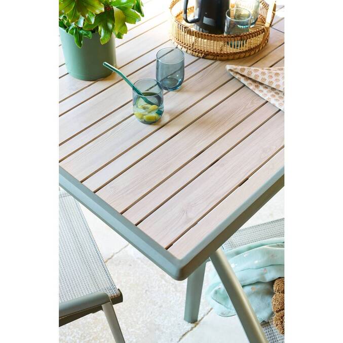 Table de jardin DILORS Effet bois Lin & Vert laurier
