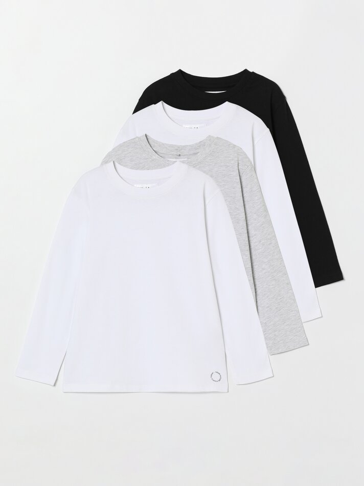 Pacote com 4 camisetas lisas de manga comprida - Brancas