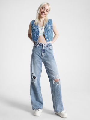 Calça jeans Claire de cintura alta, pernas largas e rasgos.