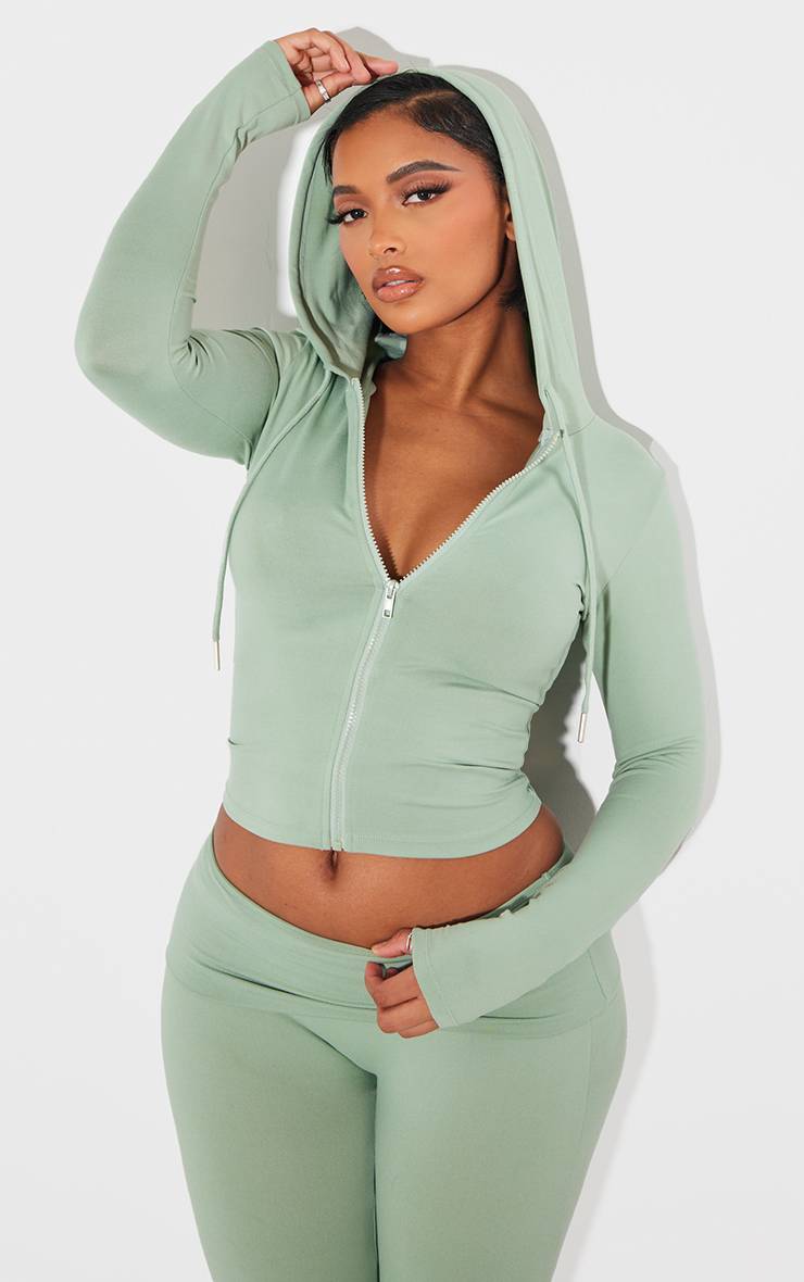 Vert Sauge Sweat À Casynthétiqueche Zippé Sculpté Shape