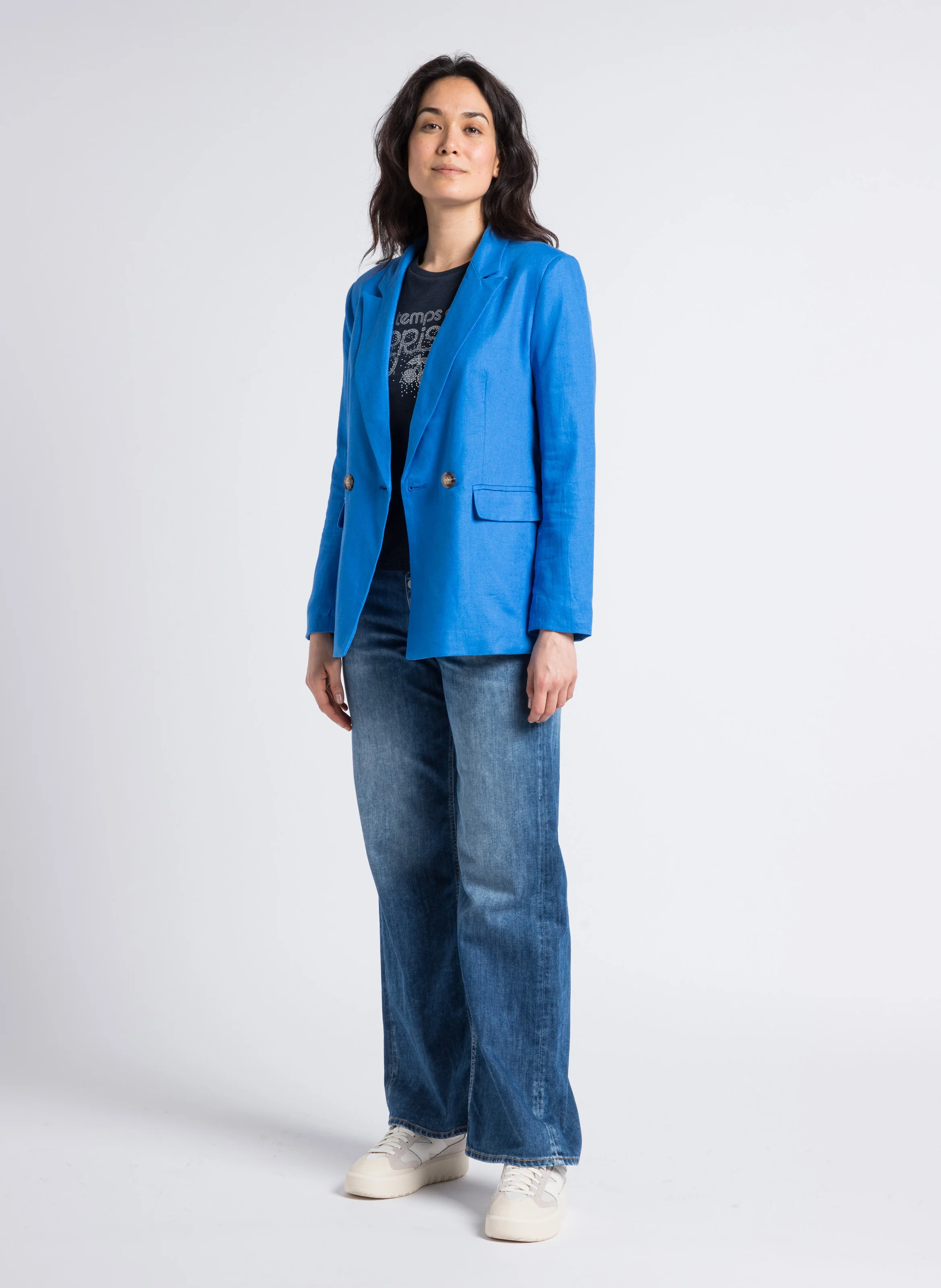 LAURYN - Jean large en coton mélangé | Bleu