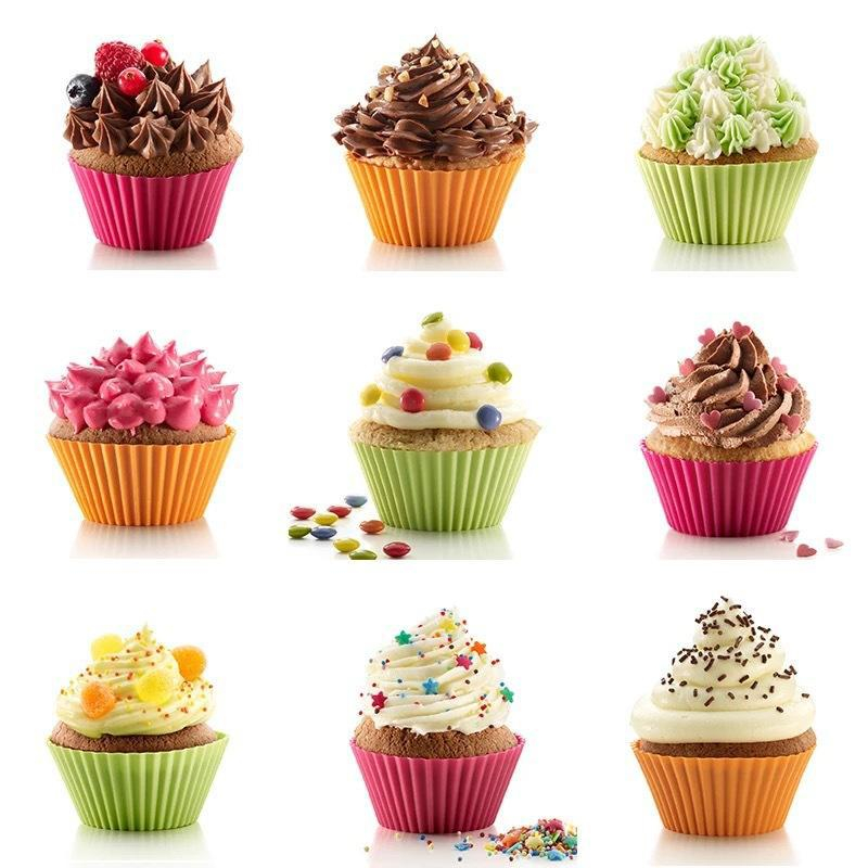 (12er Set) Silikon Cupcake Förmchen Muffin Form Backform - Assortiert