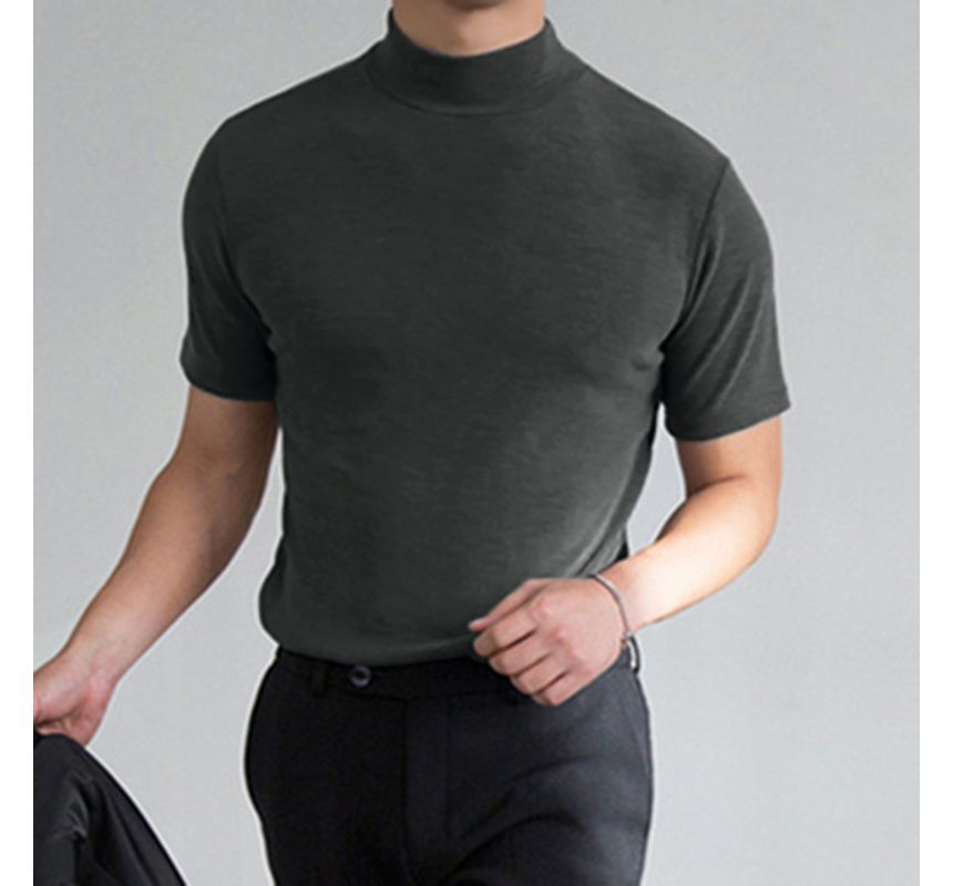 vrovion - T-shirt met korte mouwen en mock-neck, effen