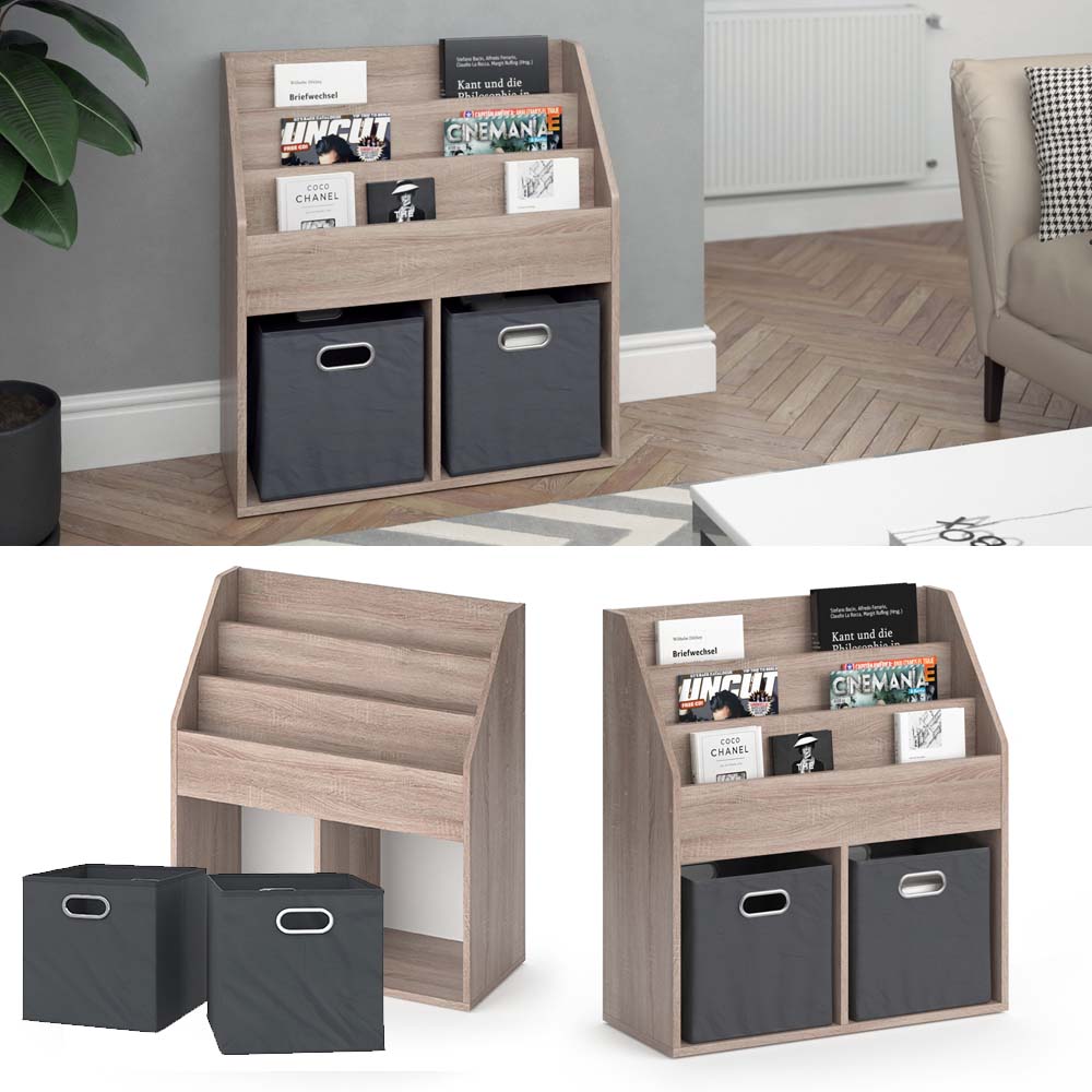 Vicco Bücherregal Luigi sonoma, Würfelregal mit Faltboxen 72x79 cm