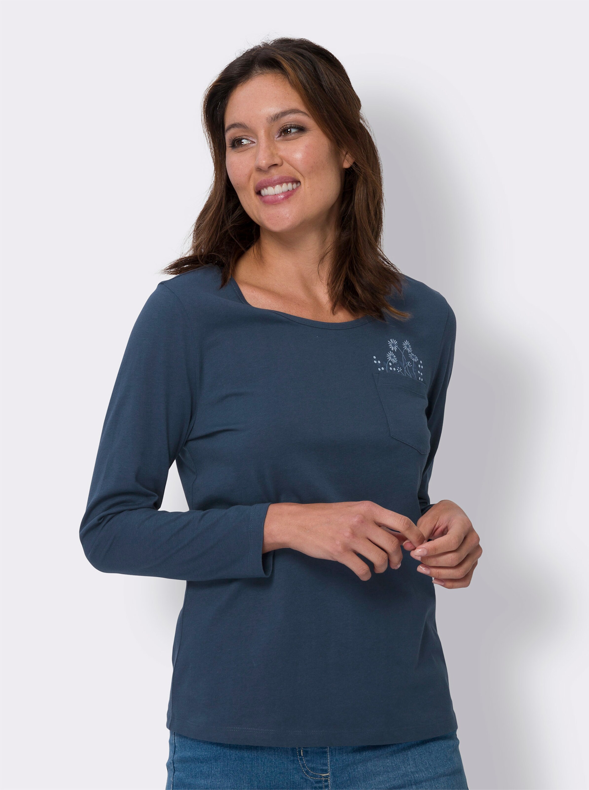 Rundhalsshirt mit Blumen-Druck