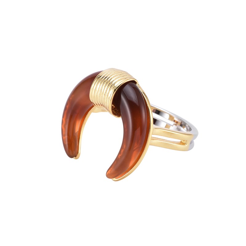 Bague En Argent Doré Forme Corne Acétate Marron
