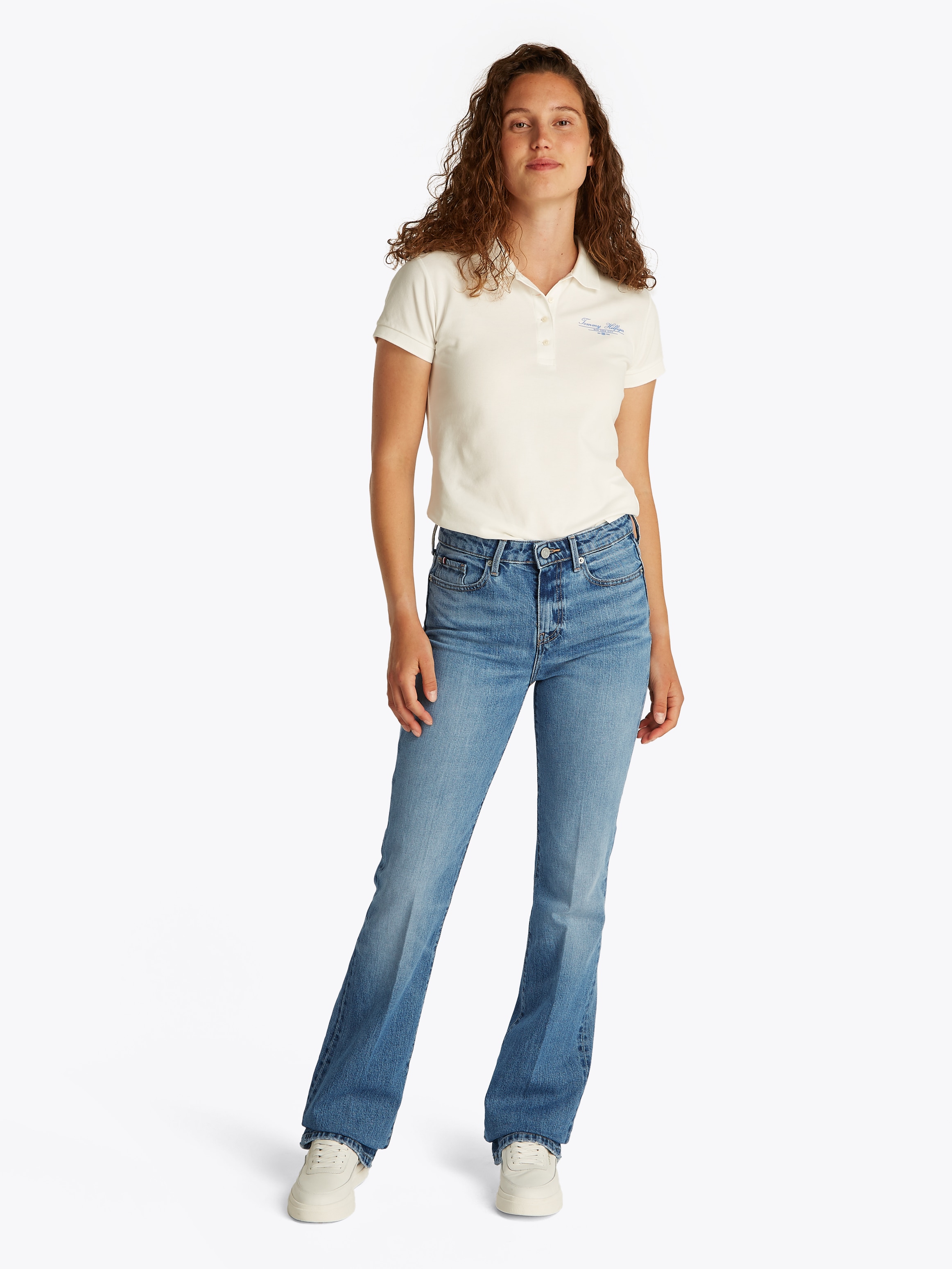 Tommy Hilfiger Bootcut-Jeans »Bootcut Regular Waist« mittlere normale Leibhöhe, mit Bügelfalten, mit Nieten