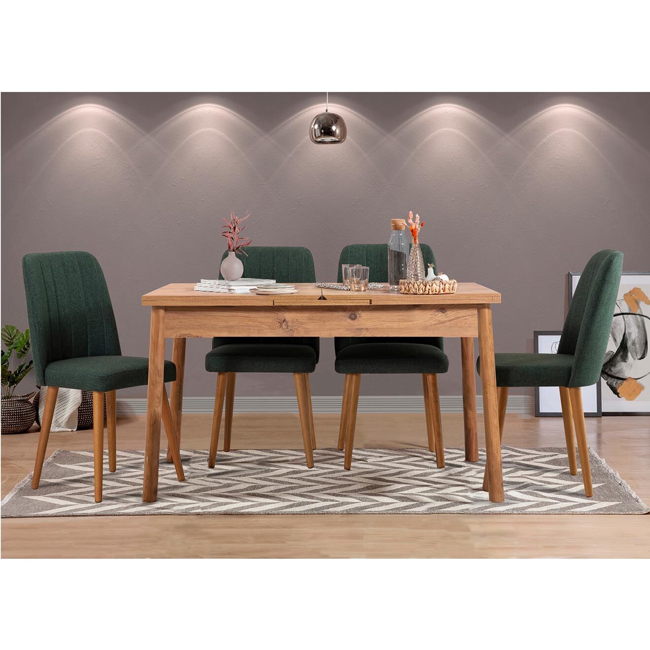 Wooden Art Ensemble Table + 4 Chaises Santiago 1070 beige/vert
