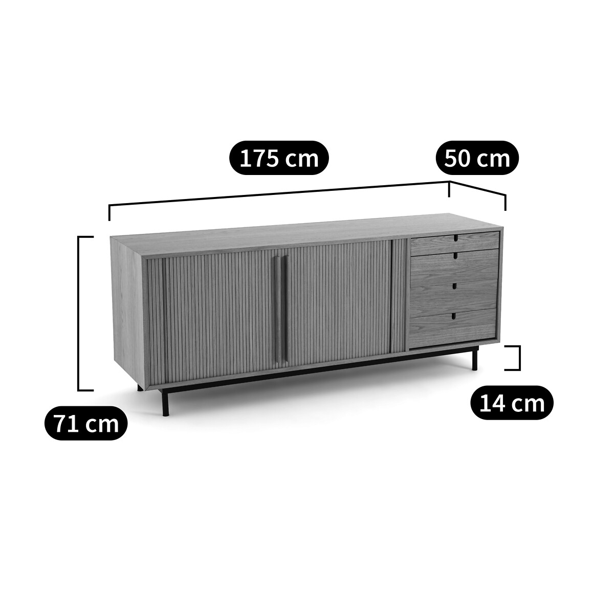 LA REDOUTE INTERIEURS<br>Aparador em carvalho folheado com portas de correr, Strio