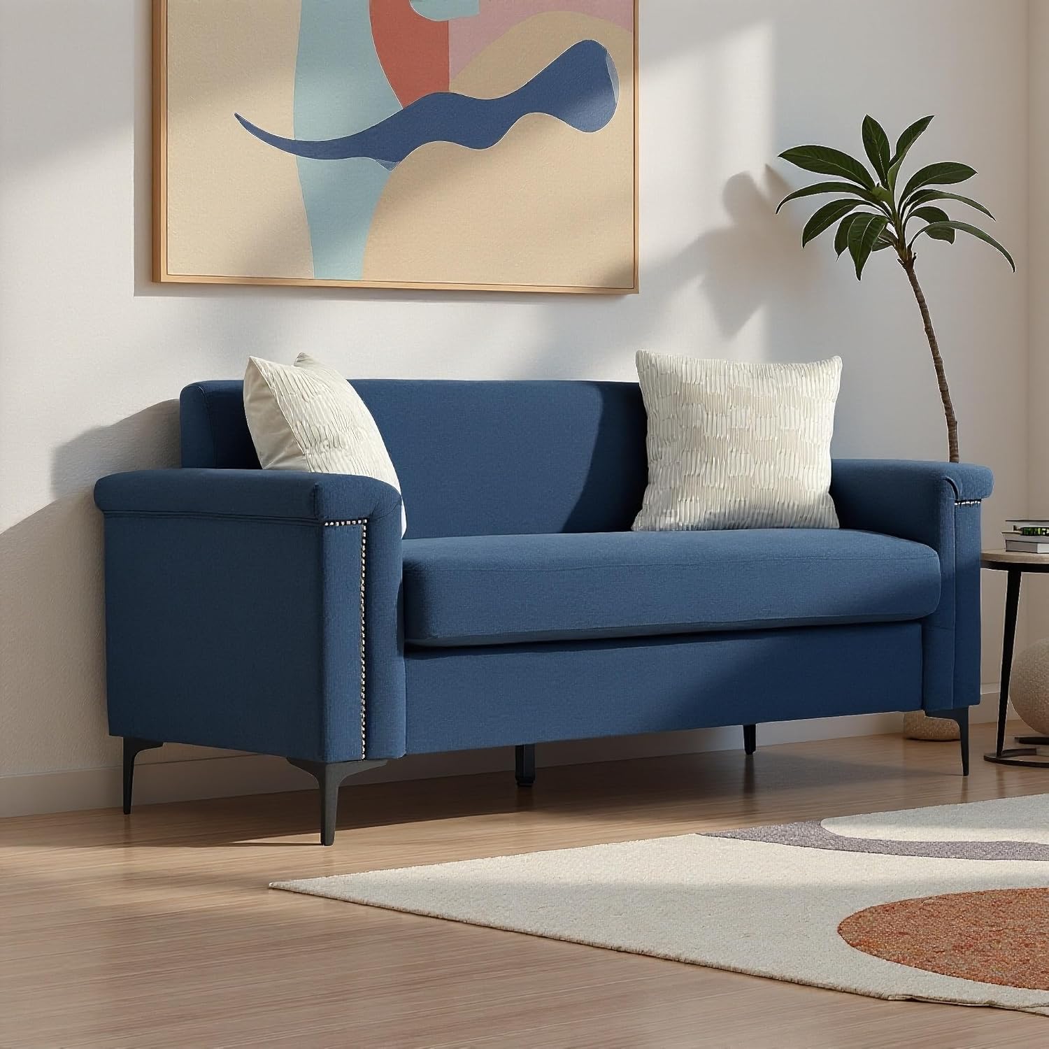 2-Sitzer Sofa-Set, Ecksofa mit Schlaffunktion, Elegantes Skandinavisches Schlafcouch mit Solides Holzgestell, Moderner Sofa Bed Set, für Wohnzimmer/Schlafzimmer/Büro, 172cm, Blau