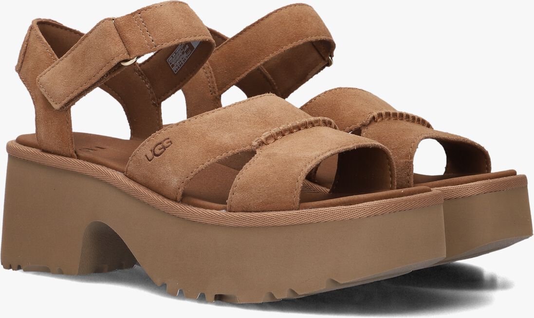 cognac ugg sandalen met hak w new heights ankle strap
