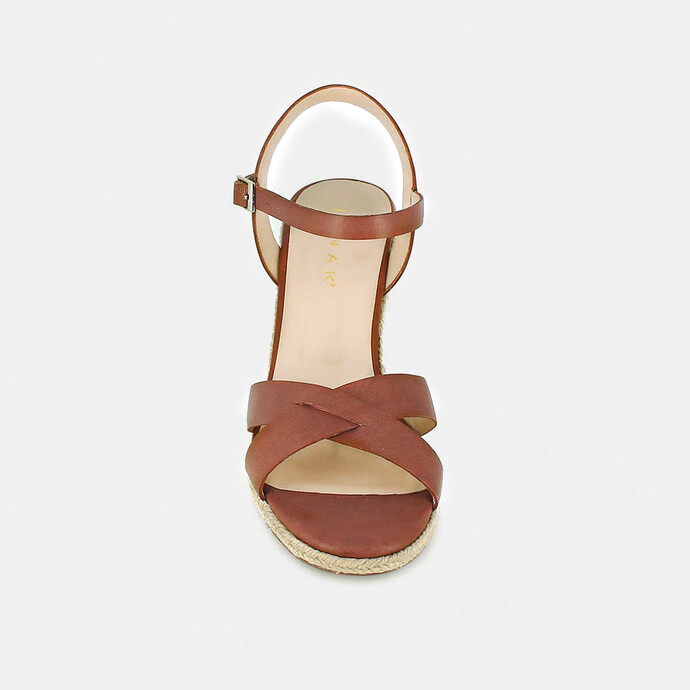 Sandales à talon compensé  en corde en cuir marron