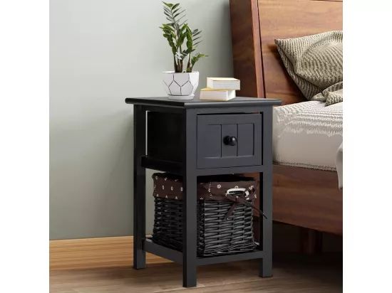 Table de Chevet Lot de 2, Table de Nuit 1 Tiroir avec 1 Panier pour Chambre, Salon, 28 x 31 x 45 cm (Noir)
