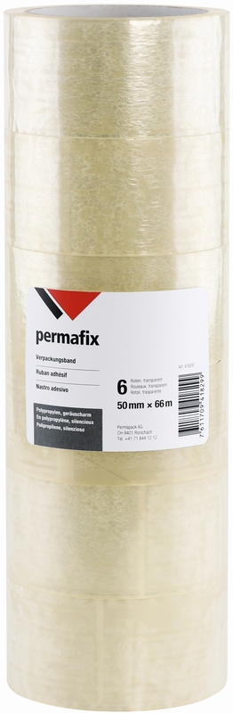 Permafix Verpackungsband, 6 Stück, 50 mm x 66 m