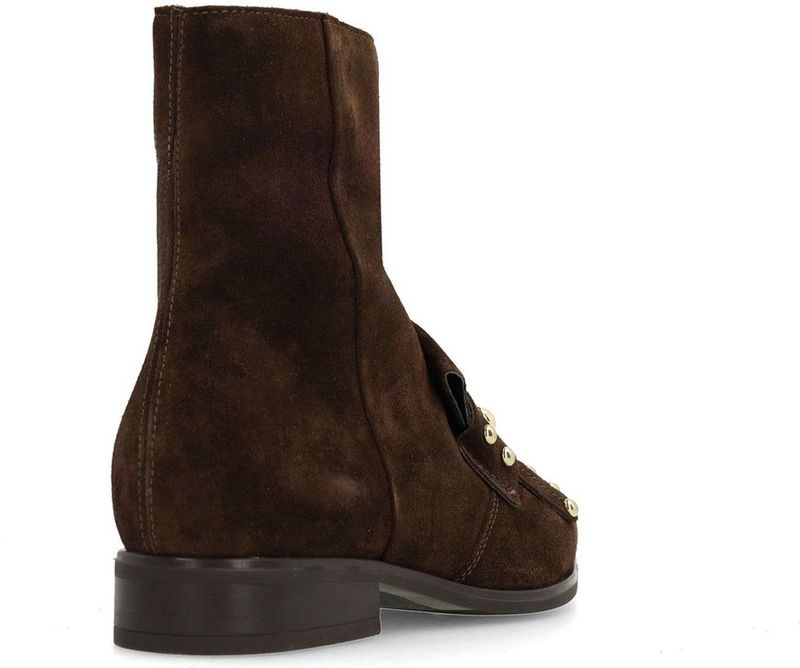 Manfield - Enkellaarsjes - Donkerbruin - Leer - Studs