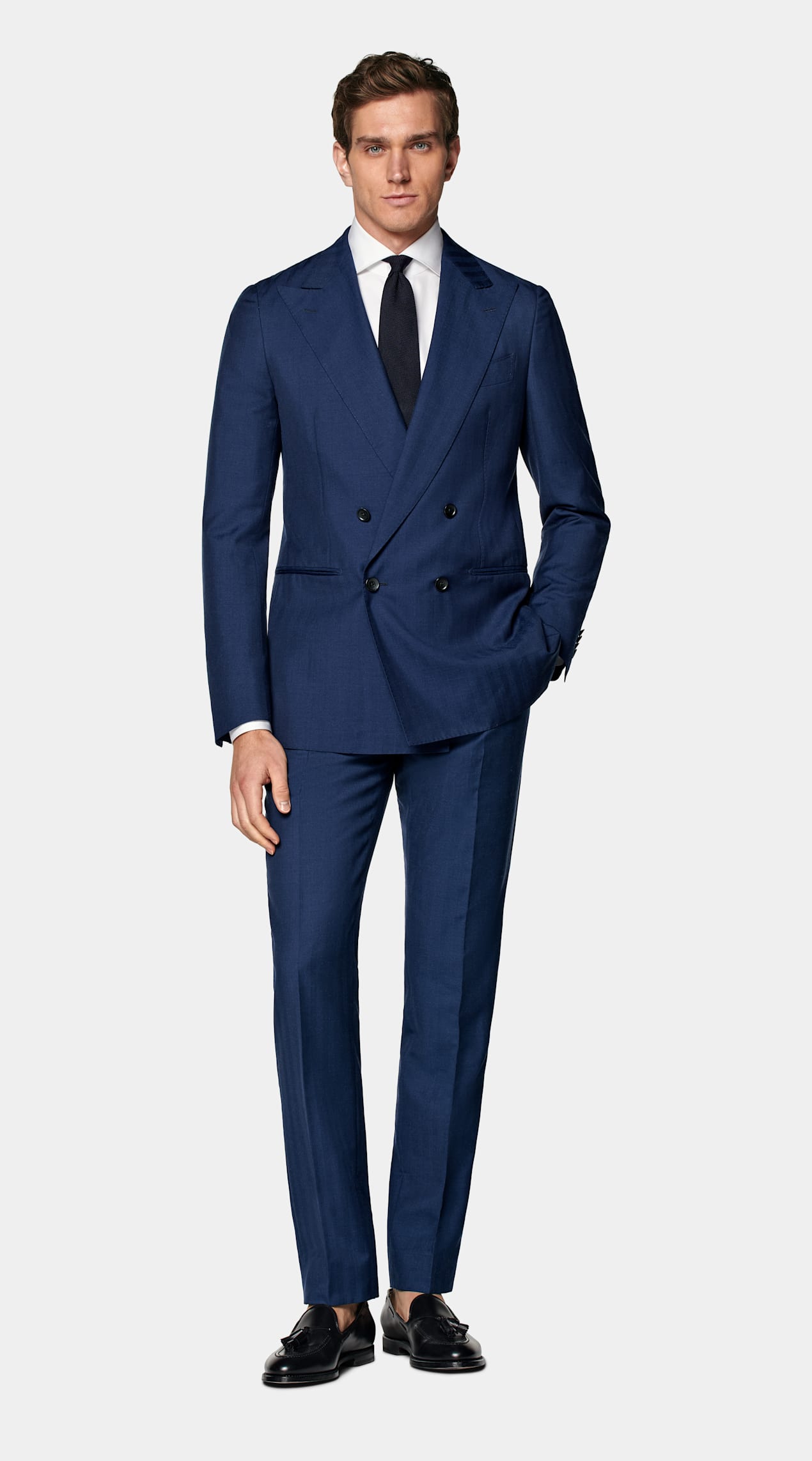 Costume Perennial Havana coupe Tailored bleu moyen à chevrons
