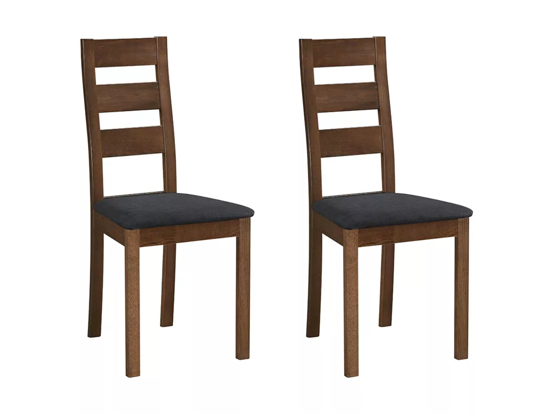 Lot de 2 chaises ALCINO - Hêtre et tissu - Coloris : Noyer et Anthracite