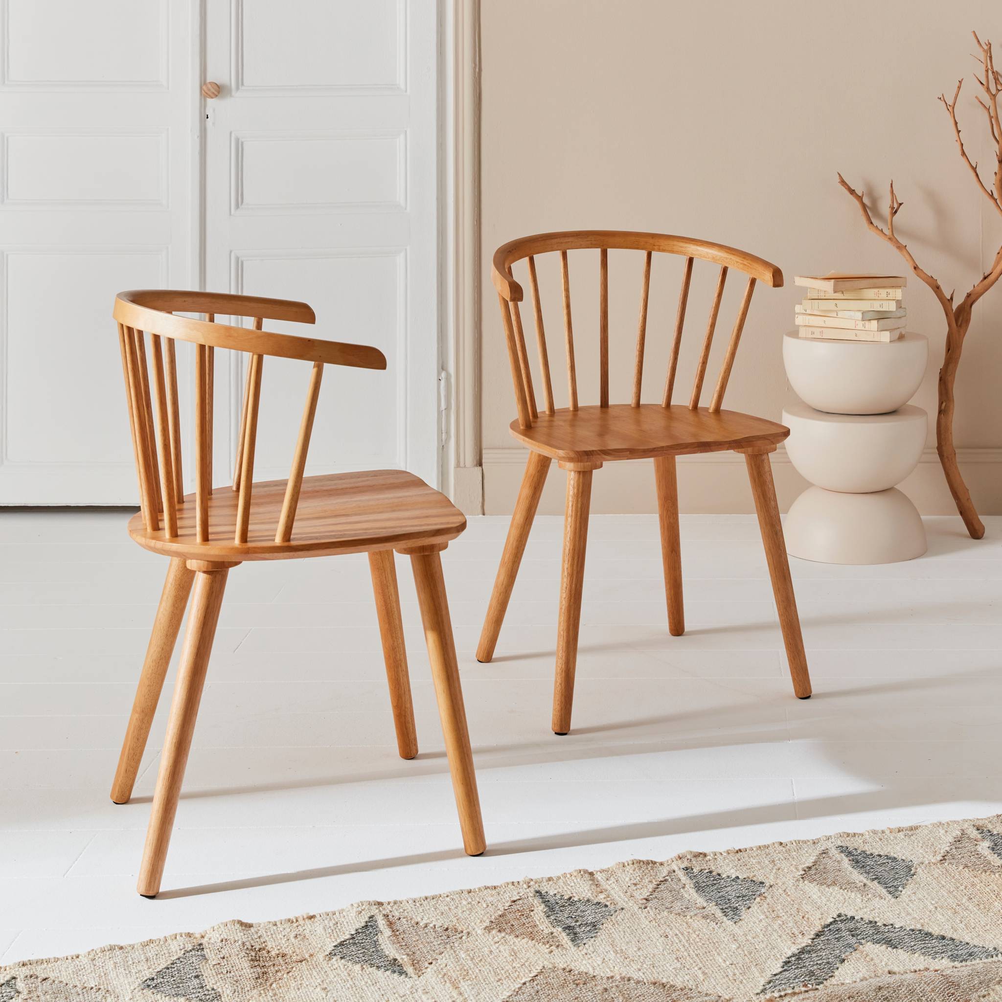 Lot de 2 chaises naturelles à barreaux en bois et contreplaqué. Paula. L 51 x p 53 x h 75cm