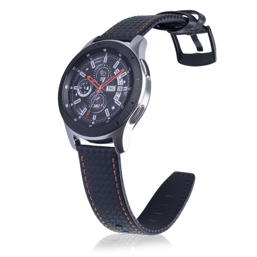 Samsung Galaxy Watch 3 (45mm) Echtleder Armband Carbon Look - Schwarz / Orange