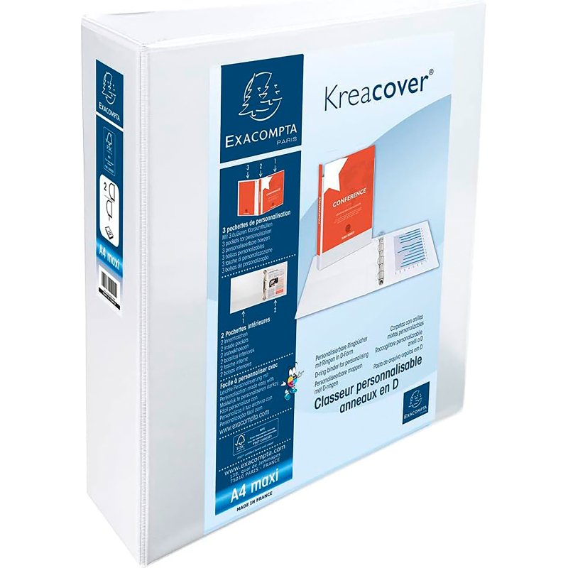 Classeur 2 anneaux plastifié Exacompta KREACOVER® personnalisable A4+ - Dos 9 cm blanc