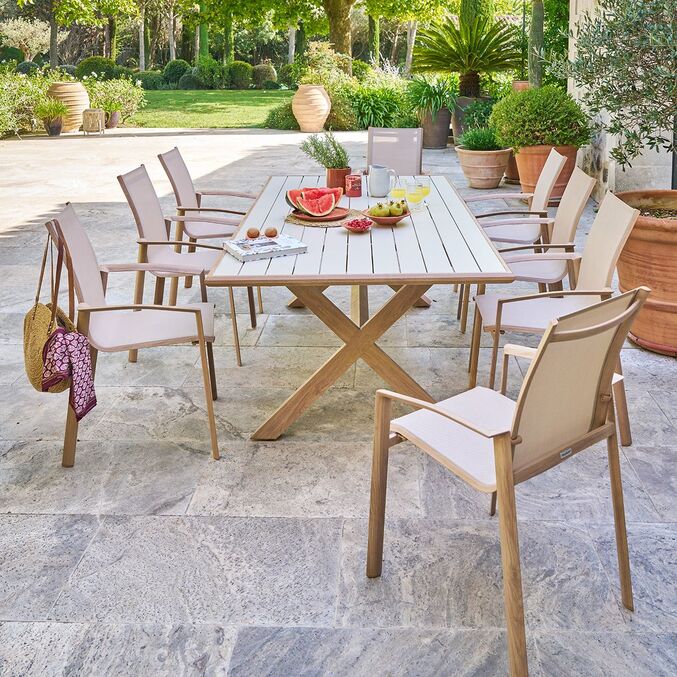 Ensemble table de jardin AXIOME + 8 fauteuils AXANT Miel