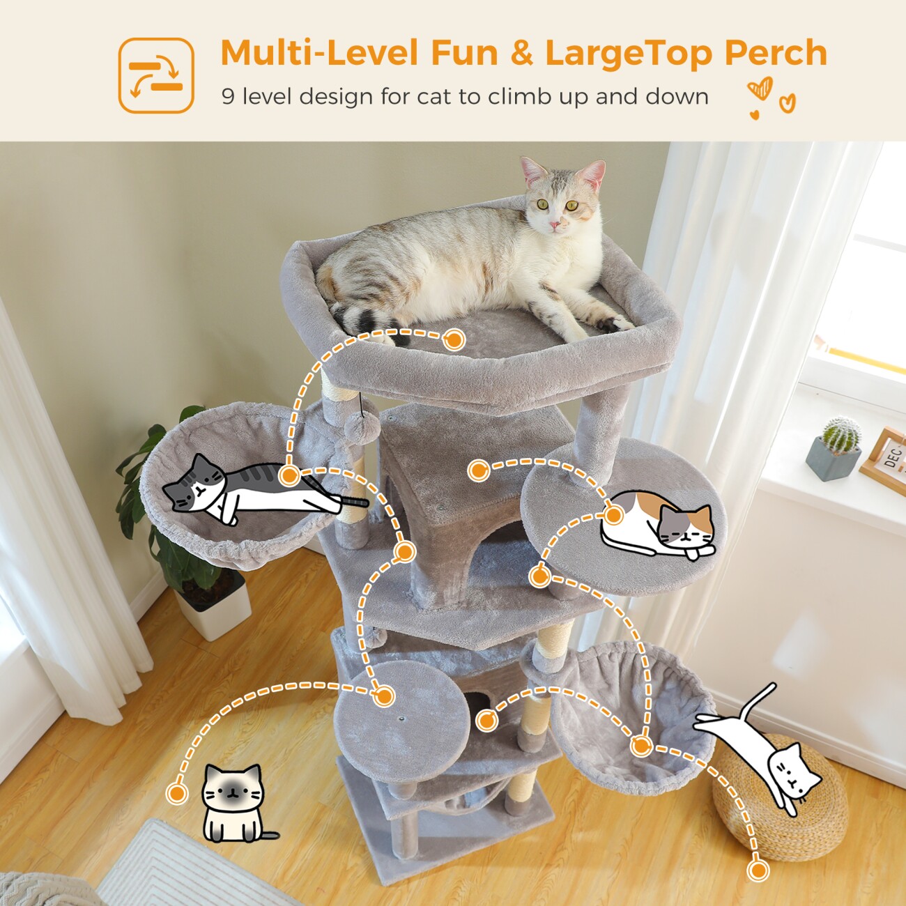 Pawz Road Kratzbaum 181cm Großer Katzenbaum grau