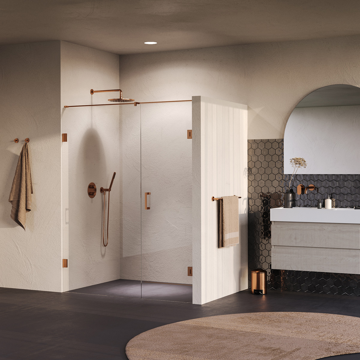 Brauer Void profielloze nisdeur 160cm met draaideur 70cm aan muur koper geborsteld PVD