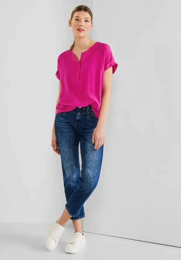 Bluse mit Klappenkragen - nu pink