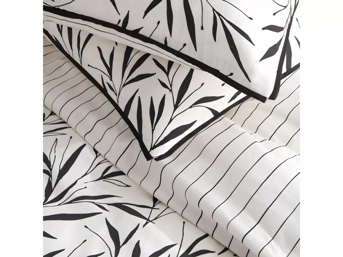 Parure de lit 2 personnes en coton 57 fils imprimé blanc 260x240cm