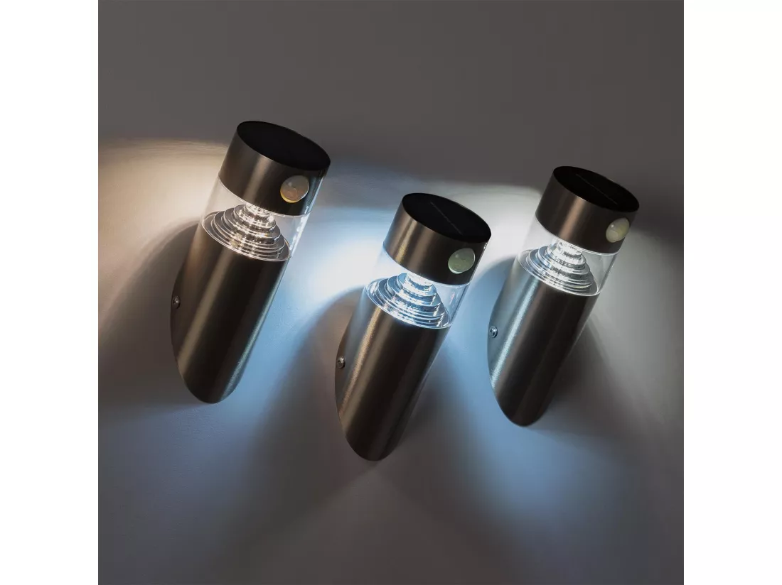 Applique Murale LED Extérieure Solaire Inti Inox avec Détecteur de Présence PIR 6000K Blanc froid