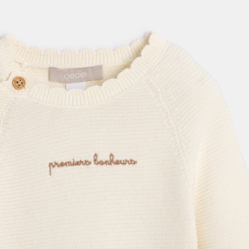Combinaison longue maille tricot blanc bébé fille Beige