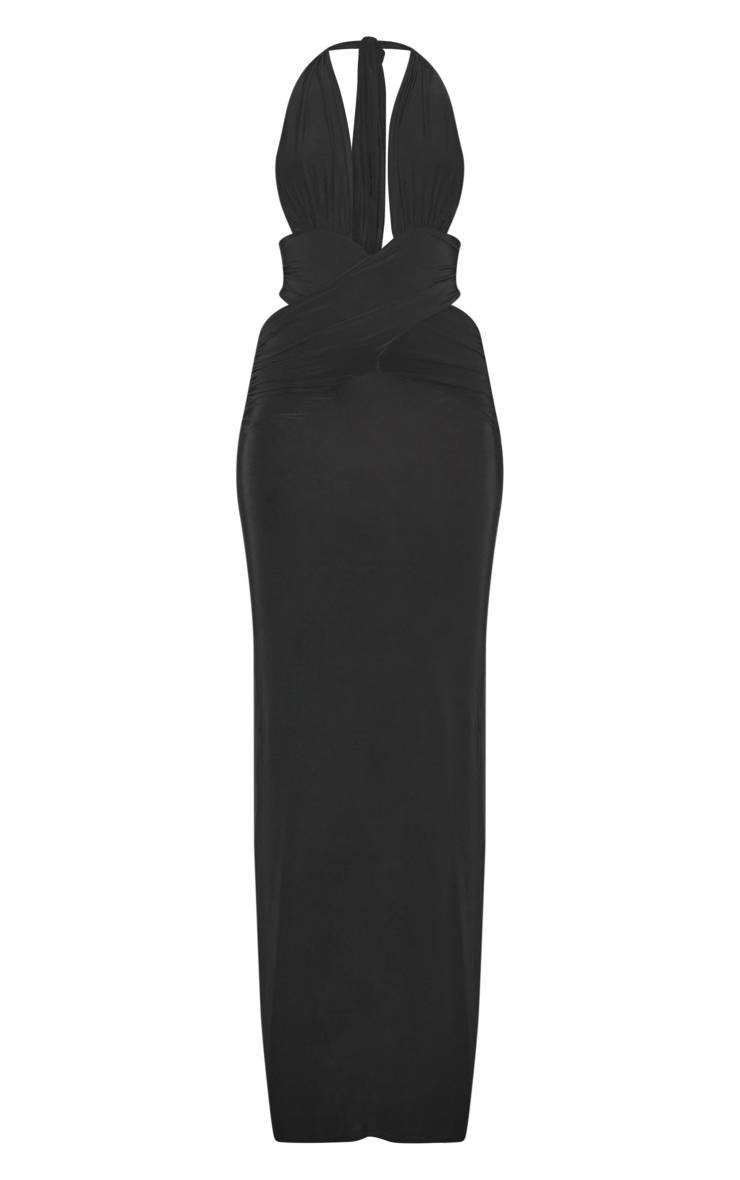Noir Robe Longue Moulante À Décolleté Plongeant Extrême