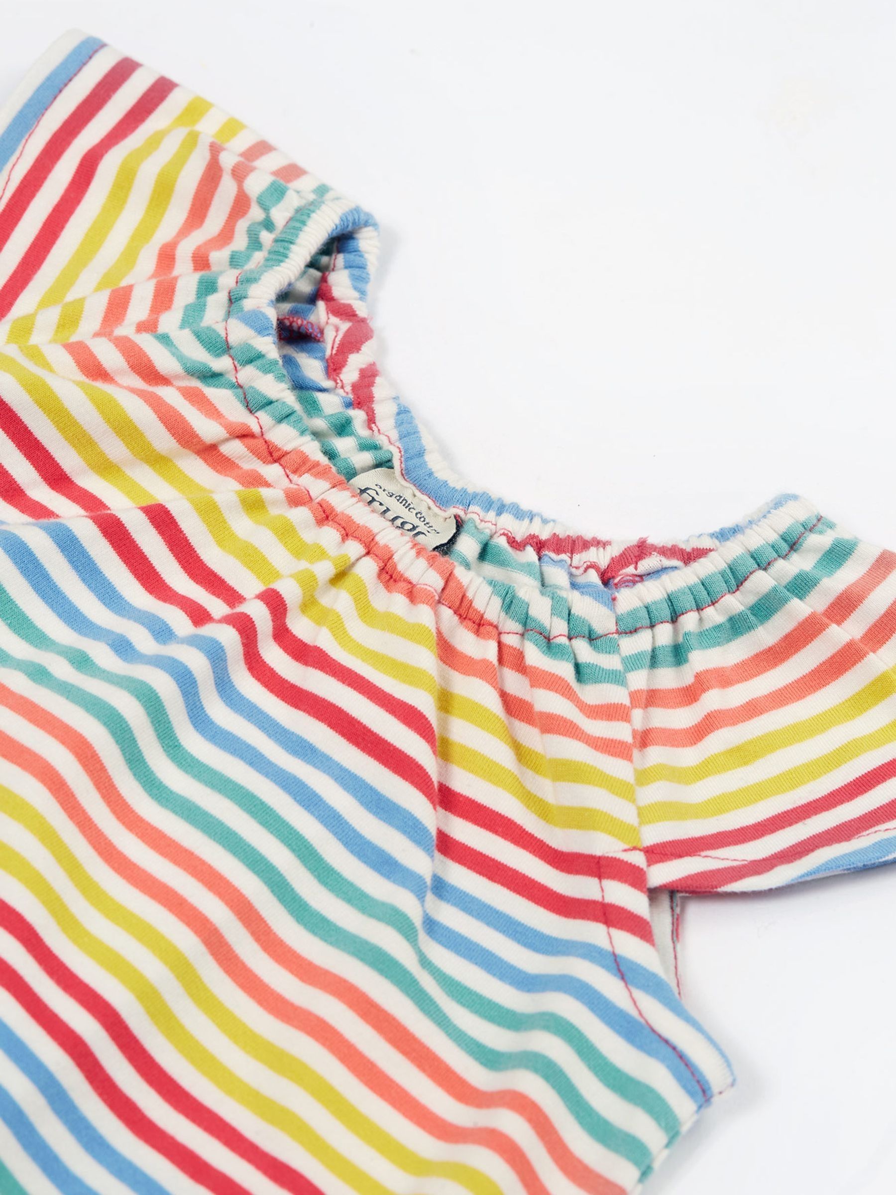 Frugi Blauw Dory Speelpakje met regenboog bretelbroeken
