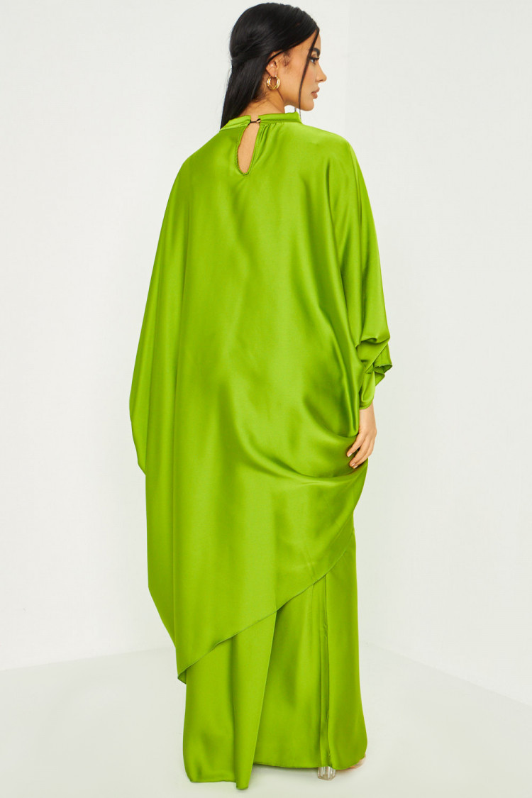Ensemble 2 pièces tunique + jupe longue satiné vert clair