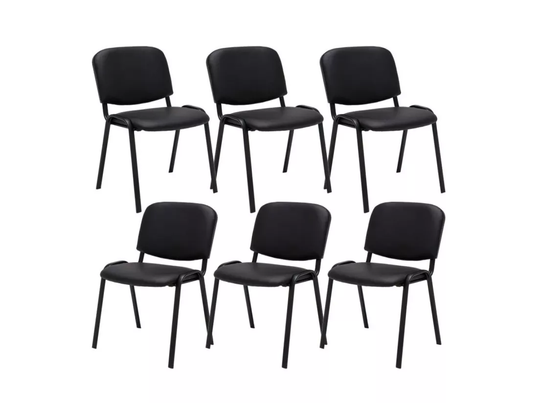 Lot de 6 Chaise de conférence - Similicuir & Métal noir mat - Noir - Ken