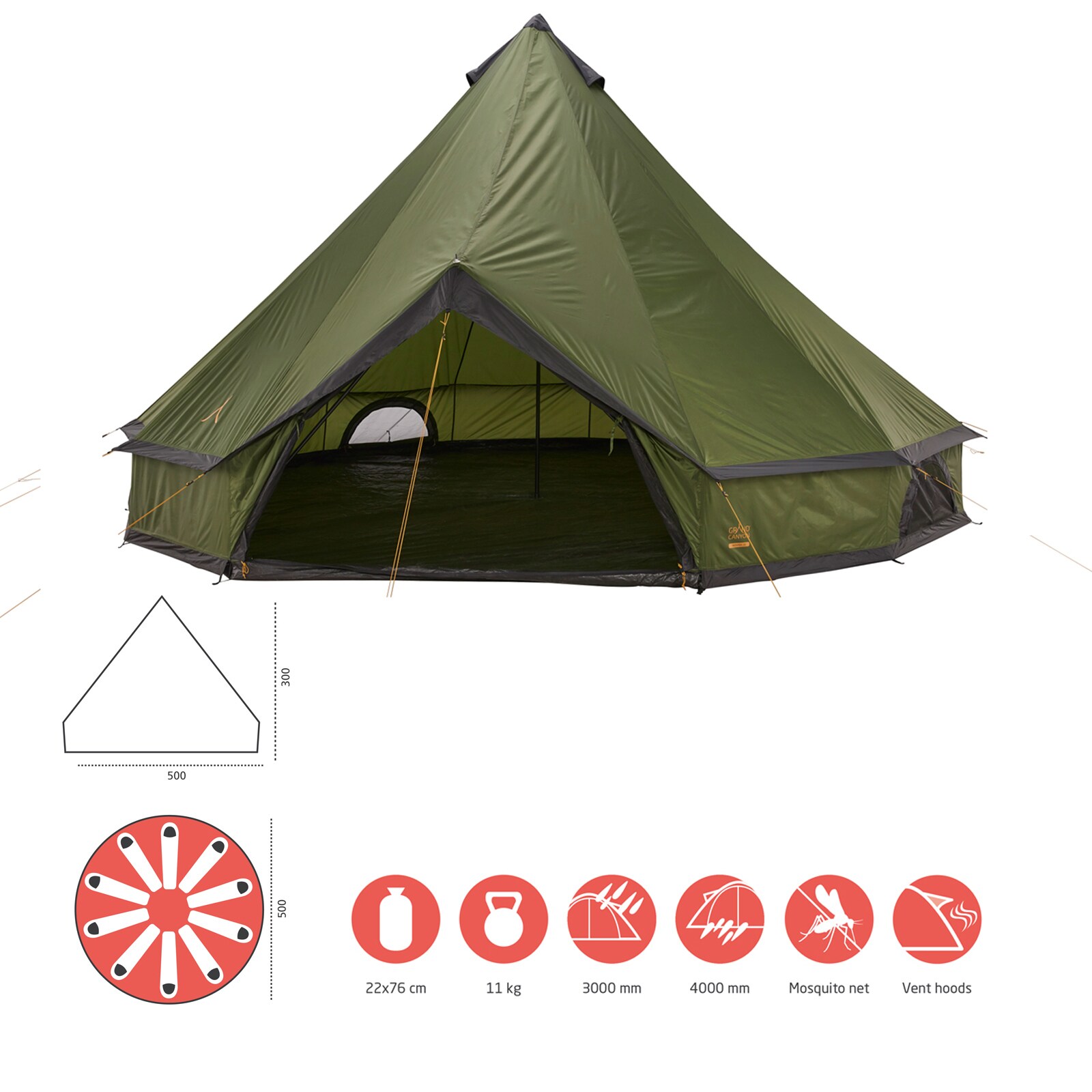 GRAND CANYON Indiana 10 Personen Rund Zelt Familien Gruppenzelt Tipi Wigwam Groß Farbe: Mojave Desert