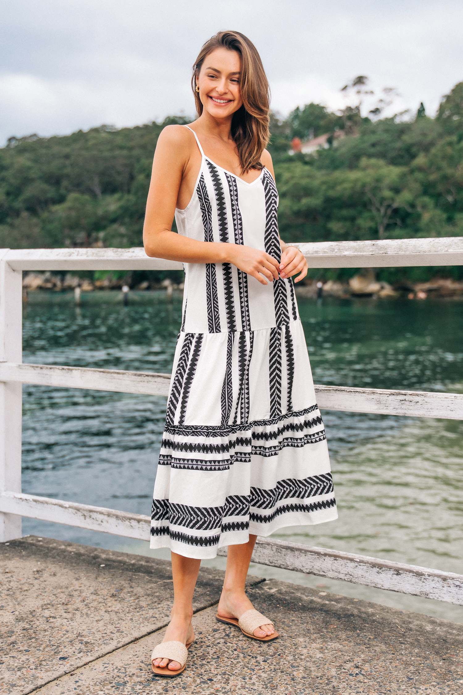 Robe maxi avec taille tombante à rayures mixtes